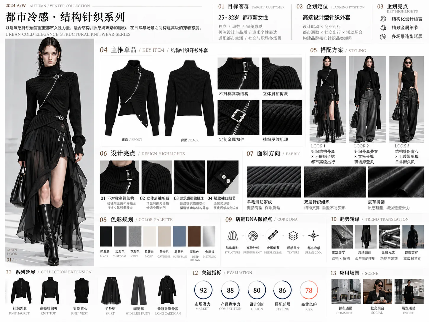 都市冷感结构针织系列服装设计企划卡效果示例